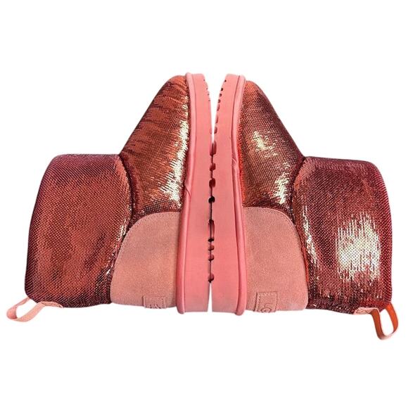 UGG Women's Classic Mini Mirror Ball Boots Pink Sequin Ankle Booties Size 8 - Picture 8 of 10